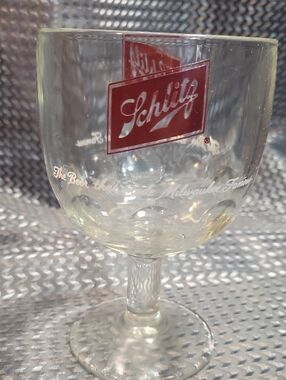 Vintage Schlitz Beer Milwaukee Famous Clear Glass Goblets Cups 6"H 4"x4